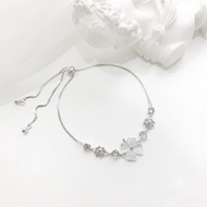 Lắc tay Bạc nữ LYA GEMS Cỏ Bốn Lá may mắn dây rút điều chỉnh size hot trend L33