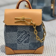LV LOUIS VUITTON Nano Steamer Small City Bag Damier Denim 3D cotton canvas 牛仔 藍色 3D棉質帆布 旅行包 手提包 單肩包 