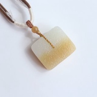 天然新疆糖白料和田玉平安扣吊墜項鏈 胖墩子方扣戈壁和田玉 平安