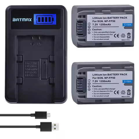 Batmax 1250mAh NP-FP50 NPFP50 Battery+LCD USB Charger for Sony NP-FP30 NP-FP50 NP-FP60 NP-FP70 NP-FP