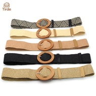 Tirde summer women elastic belt buckle classic Boho straw woven belt dress belt CCD