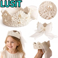LUSIT Baby Crown Headband, Hollow Lace Crown Shape Kids Crown Headpiece,  Mesh Bow Girls Crown Hairb