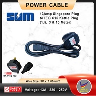Kettle Plug 13 Amp Singapore Plug to IEC C15 (1.5, 3 & 10 Meter)