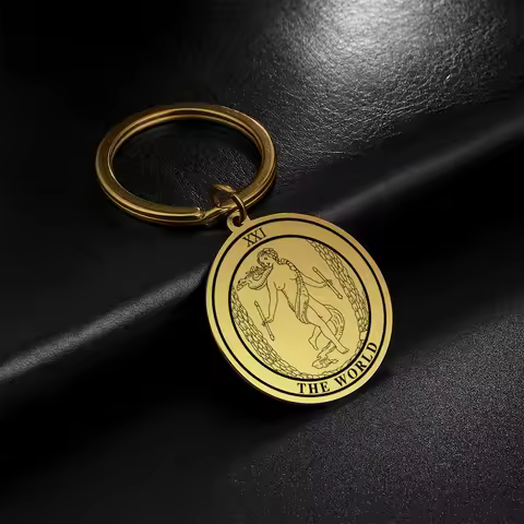 Dawapara Tarot Jewelry Tarot Card Coin Pendant Keychain Astrology Mystery Amulet Stainless Steel Key