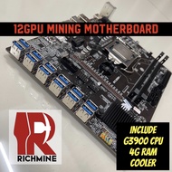 {ReadyStock} Mining 12 slot gpu B250 motherboard + G3900 + 4G combo set eth rvn