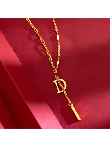 High - Quality 24K 9999 Real Gold Yellow Gold Letter D Necklace for Clavicle, Fashion - Forward Desi