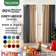 MIZU 90% Blackout Curtain Grey Beige Langsir Tebal Curtain Blackout Langsir Blackout Tirai Tingkap