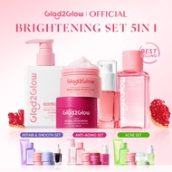 Glad2Glow 5PCS with Facial Cleanser + Serum + Moisturizer 2pcs + Toner Niacinamide Brightening Fade 
