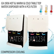 GX-1906 HOT & WARM &COLD TABLE TOP WATER DISPENSER WITH 4 PCS FILTER // COMPRESSOR COOLING