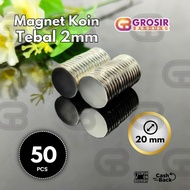 [Contents 50] Neodymium Iron Magnet 2 mm Thick Strong Round Coin Button Chrome Ndfeb N50 Size 20mm