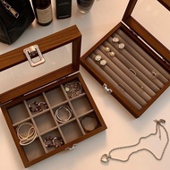 Wooden Glass Lid Jewelry Box Ring Earring Storage Box Jewelry Packaging Box Jewelry Organizing Box #