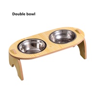 Raised Pet Bowls for Cats and Small Dogs Bamboo Elevated Dog Cat Food and Water Bowls Stand Feeder with 2 Stainless Steel Bowls