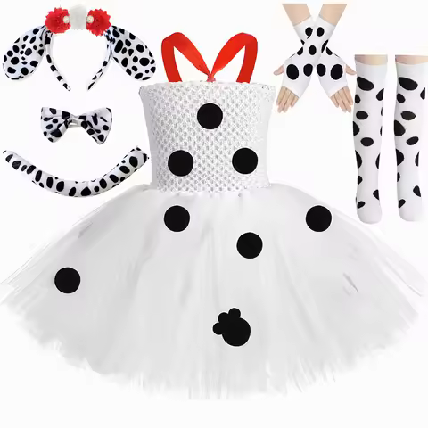 Toddler Girls Dalmatian Dog Costume Polka Dot Spotted Puppy Tutu Dress 101 Dalmatians Costume for Ki