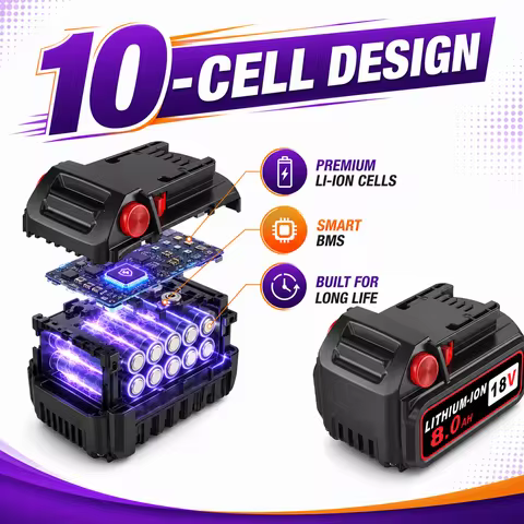 1/2/3/4 High‑Output 8.0Ah 18V Rechargeable Lithium‑Ion Battery Pack for Milwaukee M18 Series Cordles