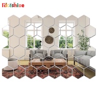 DIY Colorful Hexagon Acrylic Mirror Sticker Bedroom Living Room Wall Art Mirror Removable Self Adhesive Mosaic Tiles Decals 3D Geometric Mirror Wall Stickers Home Decor