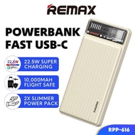 REMAX Portable Powerbank 10000mAh Fast Charging Type C Output 22.5W Flight Safe USB C Slim Pawer Bank RPP-616