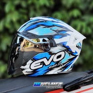 EVO RX-7 RAGE 2 (White/Blue) HALF FACE - DUAL VISOR (with FREE Clear Lens)