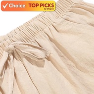 Women Summer Fashion Short Pants Wide Leg Shorts Cotton Linen Plain Color Elastic Waist Loose Sports
