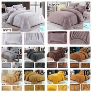 ☌CADAR HOTEL "PROYU" 100% COTTON 7 IN 1 STYLE SINGLE TONE HIGH QUALITY FITTED BEDSHEET WITH COMFORTER(QUEEN/KING)