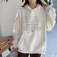 CUTNSEW [71431] Letter Embroidery Hooded Tee Wide T Casual Autumn Winter oversize Boyfriend Style Co