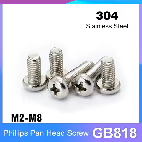 10-200pcs M2 M2.5 M3 M4 M5 M6 M8 GB818 304 Stainless Steel Cross Round Phillips Pan Head Screw Bolt
