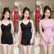 Set of clothes designed with silk ribs, lace halter top + flattering form-fitting pants by Thuong Le