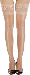 Slim Shine Overknee Stockings Ultra Shimmery Lace Top Non Slip Thin Sheer, Nude, Free Size Fits150-1