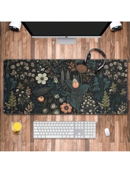 1入組暗黑花卉滑鼠墊 60x30cm/70x30cm/80x30cm/90x40cm桌墊,辦公室地毯地毯,適用於電腦桌
