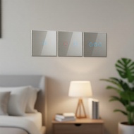 1/2/3 Gang On/Off Wall Switch with LED Indicator, US/EU Standard, Crystal Tempered Glass Panel  1/2/