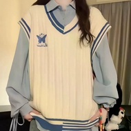 Vest + Shirt Set - Striped Loose College Style Women's Two-Piece Outfit