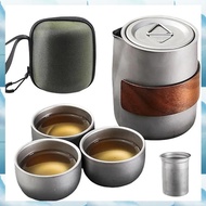 (WJRN) Chinese Tea Set Travel Teapot with 3 Cups Tea Cups and Tea Storage Portable Tea Set with Case