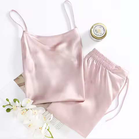 100% Mulberry Silk Pajamas Set for Women Silk Sleepwear Ladies Shorts Nightwear for Girls
