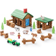 SainSmart Jr. Wooden Log Cabin Set Farm Building House Toy for Toddlers, 122 PCS