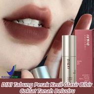 Lipstik Warna Gelap Tabung Perak Kecil Glasir Bibir Coklat Tanah Beludru Matte Glasir Bibir Pemutih 
