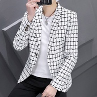 Mens Suit Plaid Fashion Korean Dress Party Business Banquet Formal Slim Fit JS Prom Courtly Tuxedo f