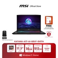 MSI NOTEBOOK KATANA A17 AI B8VF-841TH | 17.3" FHD | AMD Ryzen 7-8840H | NVIDIA GeForce RTX 4060 | 16