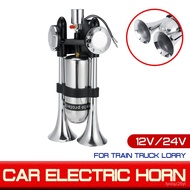 12V/24V 500DB Dual Trumpet Electric Horn Loud Chrome Air Horn Speaker Kit For Train Truck Lorry jTos
