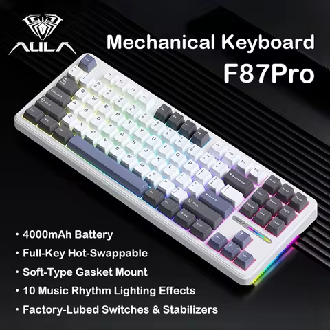 AULA F87 PRO Wired Wireless Bluetooth Tri Mode Hot Swappable Gaming Keyboard With RGB Backlight And 