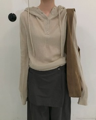 95254 Neckline Button Long Sleeve Hooded Sweater