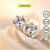Bông Tai Bạc Hanada  Đá CZ 6A Chuẩn 120 6 Chấu  Lát Cắt Siêu Lấp Lánh Không mờ Khuyên Nụ Trắng Đơn G