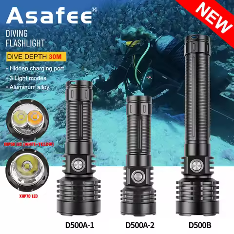 Asafee D500 Professional Diving Flashlight 1200LM Powerful Light Rechargeable Portlight Waterproof S