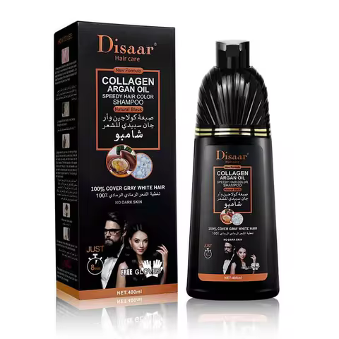 3-in-1 Collagen Argan Oil Shampoo Long-Lasting Black Hair Dye Shampoo for Men Women Nourishes Colors