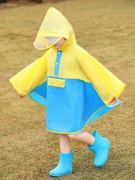 兒童可愛的黃色和藍色色塊防水雨衣,適用於四季
