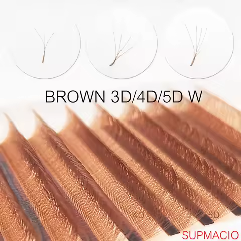 3D 4D 5D W Brown Shape Premade Fans Eyelash Extensions 0.07 8-15 Mix 3DW/4DW/5DW Natural Soft Light 
