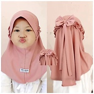 Instant hijab for babies with ribbon ricis, ages 0-3 years, jersey tudung budak perempuan
