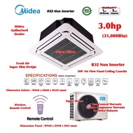 Midea Ceiling Cassette Air conditioner 2hp - 3hp (Panel MCX-PANEL-04A1) R32 Non Inverter Ceiling Cassette Type Aircond