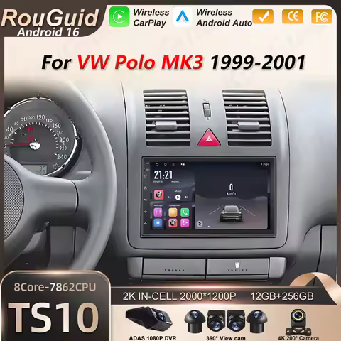 Android16 Auto Carplay Car Radio For VW Polo MK3 1999 2000 2001 Multimedia Player Touch Screen 5G Wi