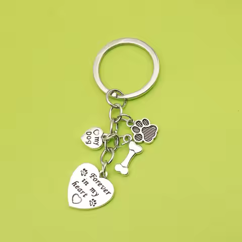 tainless Steel Pet Memorial Key Chain Dog Paw Engraved Pendant Dog Tag Key Chain Love Heart Pet Keyc