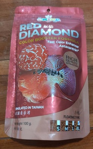 อาหารปลาหมอสี OKIKO  RED DIAMOND 100ก. สูตรเร่งสี*** ส่งด่วนเคอรี่