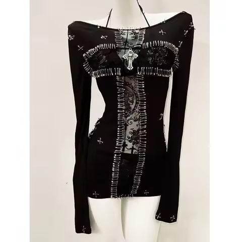 y2k fashion y2k clothes y2k crop top gothic clothes vintage shirt y2k shirt Gothic shirt Punk shirt 
